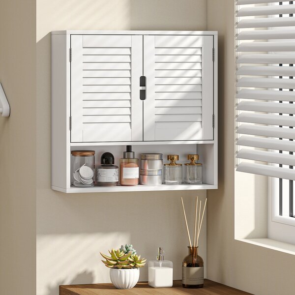 HOMCOM Armadietto da bagno a parete con anta a persiana e ripiano regolabile, 60x20x60 cm, bianco | Aosom Italy