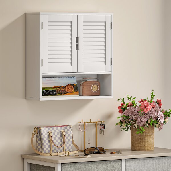 HOMCOM Armadietto da bagno a parete con anta a persiana e ripiano regolabile, 60x20x60 cm, bianco | Aosom Italy
