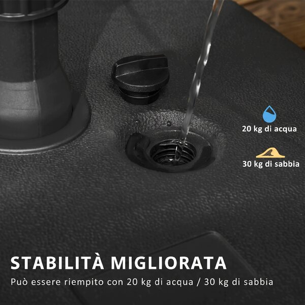 Outsunny Base per Ombrellone Riempibile con Acqua e Sabbia, Carico Massimo 30kg ,HDPE, 46x45x26 cm Nero |Aosom