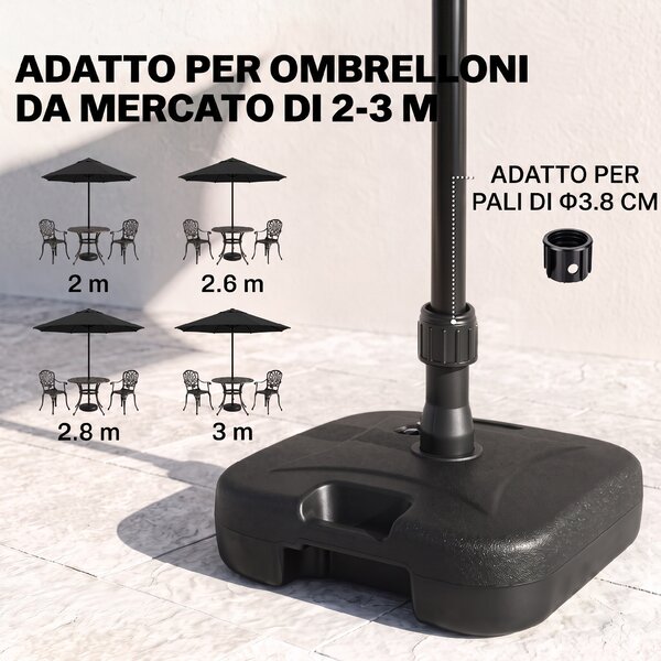 Outsunny Base per Ombrellone Riempibile con Acqua e Sabbia, Carico Massimo 30kg ,HDPE, 46x45x26 cm Nero |Aosom