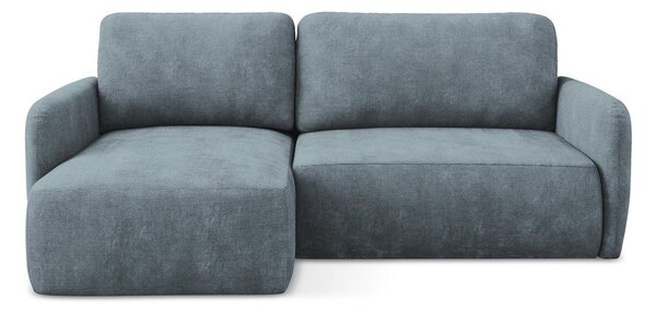 Divano angolare blu polveroso allungabile/con contenitore (con penisola a sinistra/con chaise lounge) con rivestimento in ciniglia Lilo – Makamii