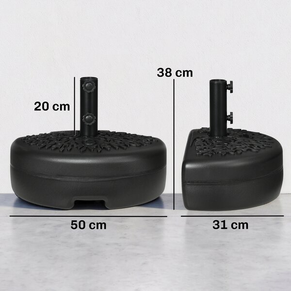 Outsunny Base per Ombrellone Semicircolare Riempibile con Sabbia o Acqua per Pali 38-48mm, Nero|Aosom