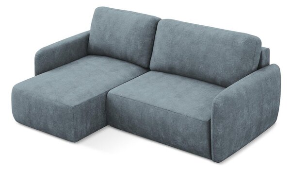 Divano angolare blu polveroso allungabile/con contenitore (con penisola a sinistra/con chaise lounge) con rivestimento in ciniglia Lilo – Makamii