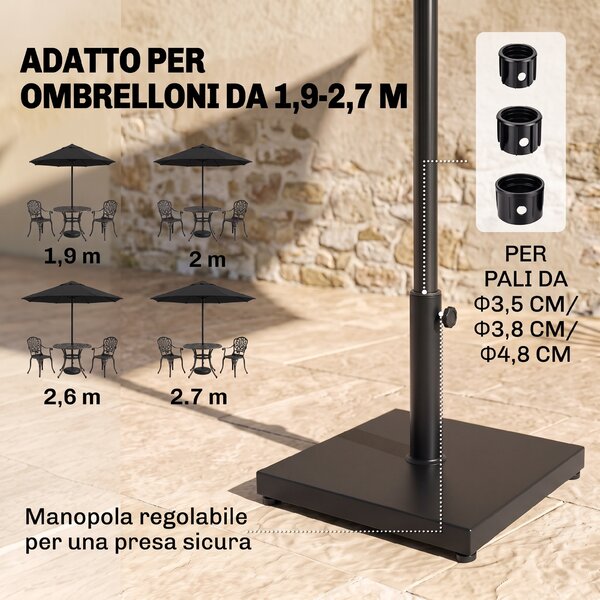 Outsunny Base per Ombrellone Quadrata Peso 18kg per Pali da Φ3/3.5/3.8, 45x45x39cm, Nero|Aosom