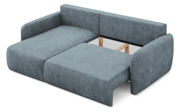 Divano angolare blu polveroso allungabile/con contenitore (con penisola a sinistra/con chaise lounge) con rivestimento in ciniglia Lilo – Makamii