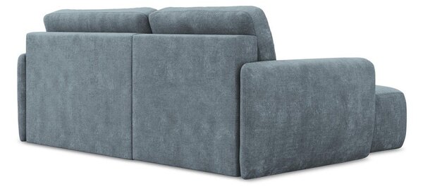 Divano angolare blu polveroso allungabile/con contenitore (con penisola a sinistra/con chaise lounge) con rivestimento in ciniglia Lilo – Makamii