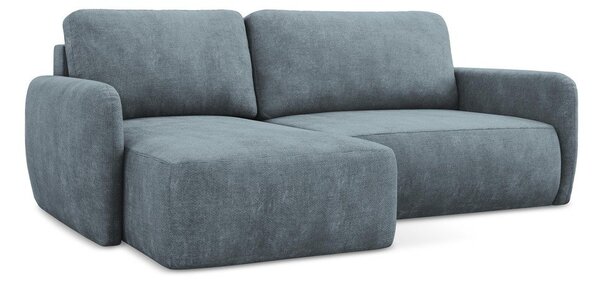 Divano angolare blu polveroso allungabile/con contenitore (con penisola a sinistra/con chaise lounge) con rivestimento in ciniglia Lilo – Makamii