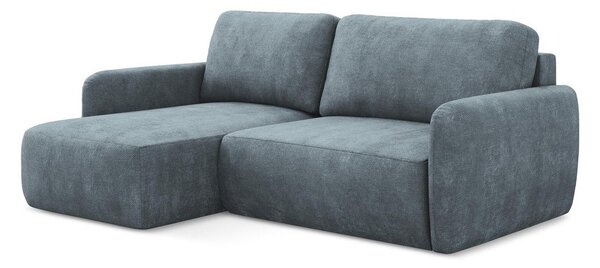 Divano angolare blu polveroso allungabile/con contenitore (con penisola a sinistra/con chaise lounge) con rivestimento in ciniglia Lilo – Makamii
