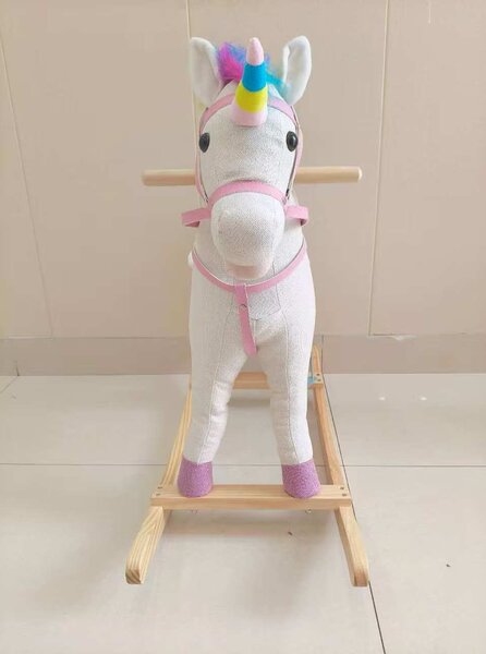 AIYAPLAY Cavallo a dondolo unicorno con suoni e base in legno, da 1 a 3 anni, crema | Aosom Italy