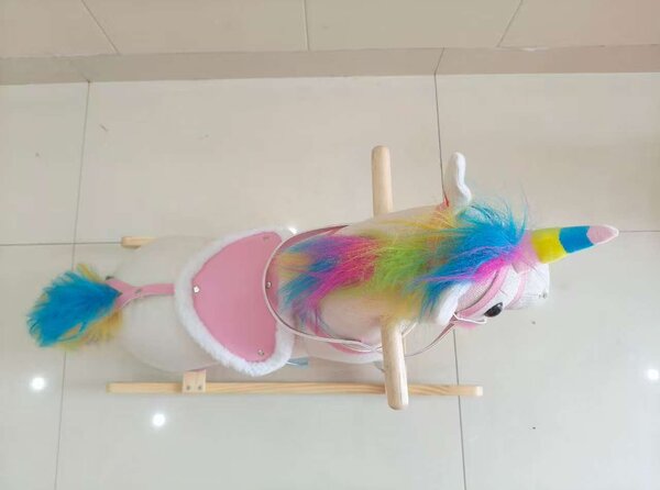 AIYAPLAY Cavallo a dondolo unicorno con suoni e base in legno, da 1 a 3 anni, crema | Aosom Italy