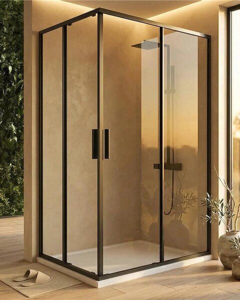 Box doccia 90x120 Rio doppio scorrevole vetro 6 mm trasparente H 195 nero
