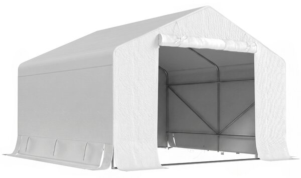 Outsunny Capanno da Giardino e Tenda Garage 3x3 m Impermeabile con Porta Avvolgibile, Metallo e PE, Bianco | Aosom Italy