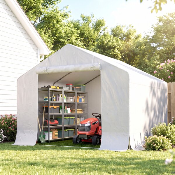 Outsunny Capanno da Giardino e Tenda Garage 3x3 m Impermeabile con Porta Avvolgibile, Metallo e PE, Bianco | Aosom Italy