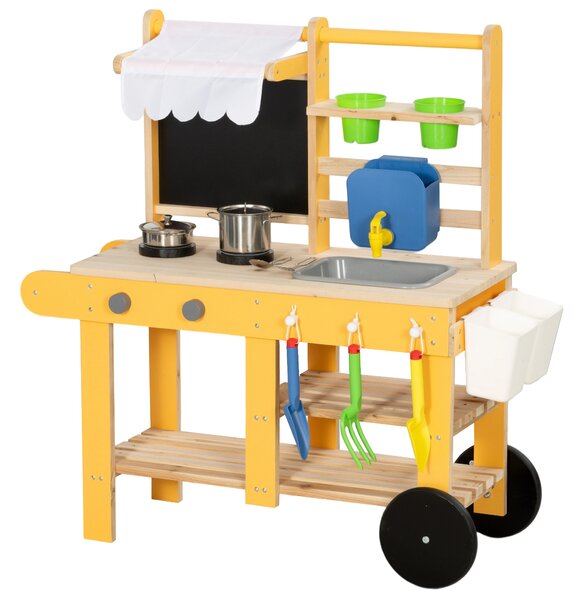 AIYAPLAY Cucina in Legno per Bambini con 15 Accessori, Cucina Giocattolo per Bambini, Gialla | Aosom Italy