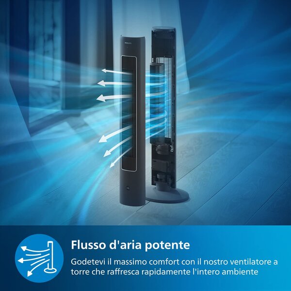 Philips Ventilatore a torre 40W con telecomando, timer, 3 velocit e 3 modalit colore Grigio Scuro - CX553511