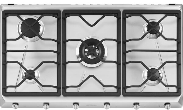 Smeg Piano Cottura 5 Fuochi a Gas Larghezza 90 cm (1 Bruciatore Tripla Corona) in Acciaio Inox colore Inox - SRV596O