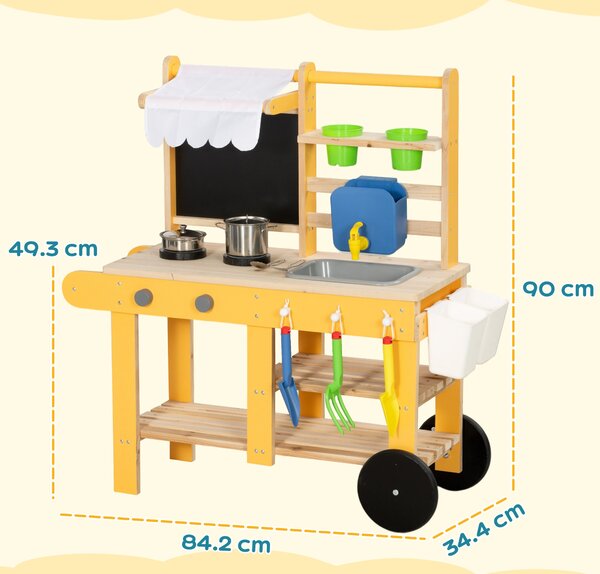 AIYAPLAY Cucina in Legno per Bambini con 15 Accessori, Cucina Giocattolo per Bambini, Gialla | Aosom Italy