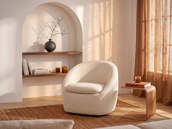 Poltrona girevole in tessuto testurizzato beige - NETALIO