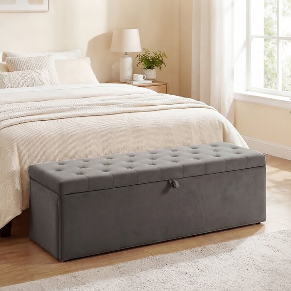 HOMCOM Cassapanca in Velluto140L con Seduta Ampia Imbottita, Capacità 240kg, Camera da Letto Soggiorno Ingresso, Grigio | Aosom Italy