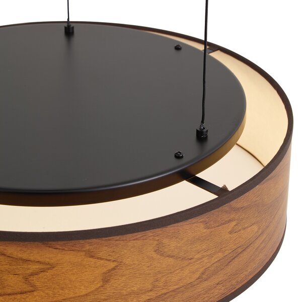Lampada a sospensione moderna nera con stampa effetto legno di noce, LED integrato dimmerabile a 3 fasi, Easylift - Drew