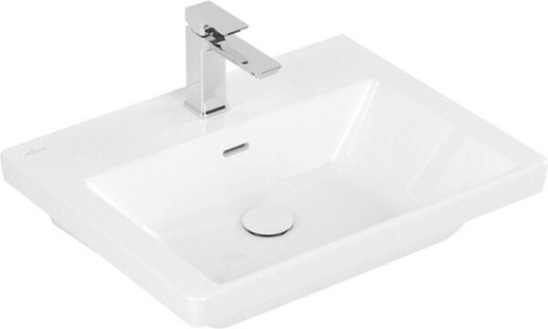 Vasque Villeroy & Boch Subway 3.0, rectangulaire, 1 trou pour robinetterie, avec trop-plein, compatible avec robinetterie 3 trous, 600x470mm, 4A7060R1, 4A7060R1