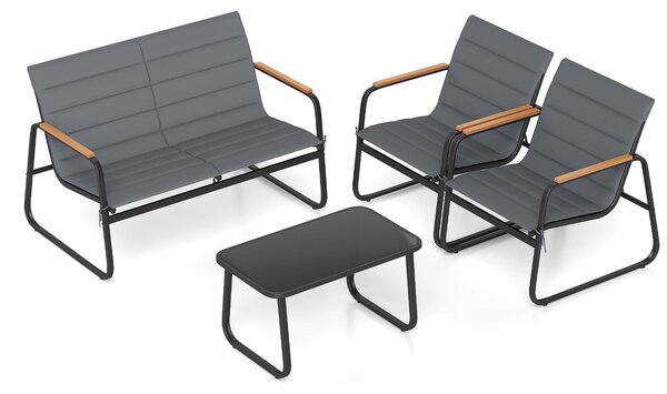 Set da giardino KOMFOTTEU, composto da un divano a due posti, un tavolino e 2 sedie, ideale per 4 persone. Set di mobili da giardino con cuscini removibili e struttura in metallo, perfetto per balconi, terrazze e giardini
