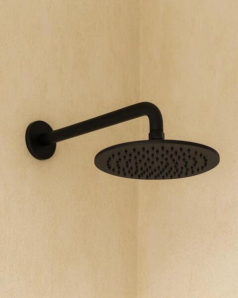 Soffione doccia 25 cm Smart tondo con braccio 35 cm nero opaco
