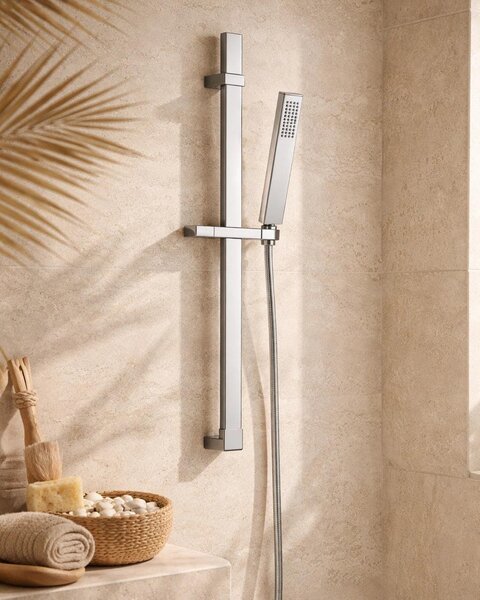 Asta doccia 69 cm quadra con saliscendi doccetta quadra in ottone cromo