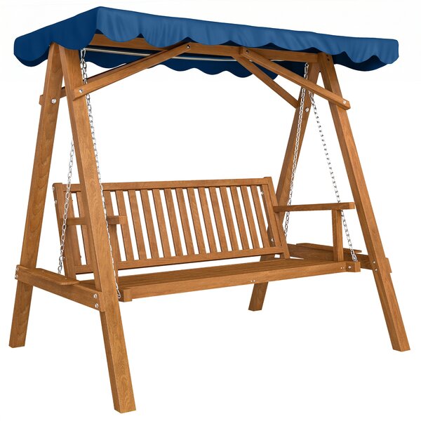 Outsunny Dondolo da Giardino Robusto 3 Posti in Legno con Tettuccio Impermeabile in PA, Dondolo in Legno, 200x 130x 185cm | Aosom Italy