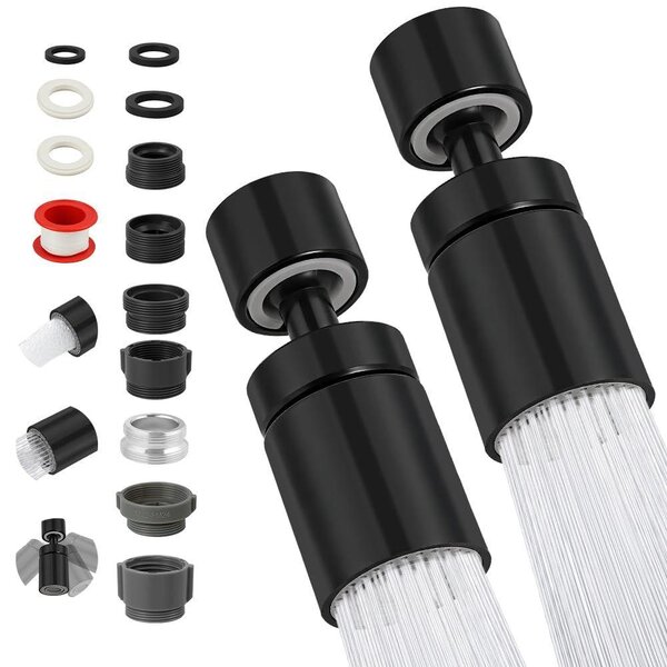 2 soffioni per rubinetto da cucina, girevoli a 360°, colore nero