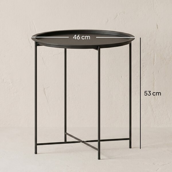 Outsunny Tavolino da Giardino con Vassoio Rimovibile e Gambe Pieghevoli in Acciaio, Ø46x50 cm, Nero