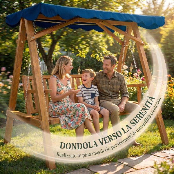 Outsunny Dondolo da Giardino Robusto 3 Posti in Legno con Tettuccio Impermeabile in PA, Dondolo in Legno, 200x 130x 185cm | Aosom Italy
