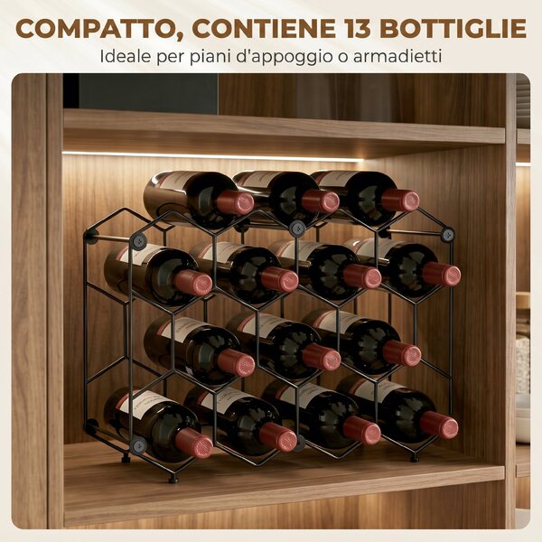 HOMCOM Portabottiglie Design Geometrico a Nido d'Ape, Nero | Aosom Italy