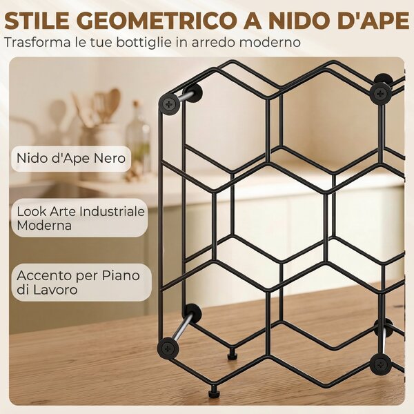 HOMCOM Portabottiglie Design Geometrico a Nido d'Ape, Nero | Aosom Italy