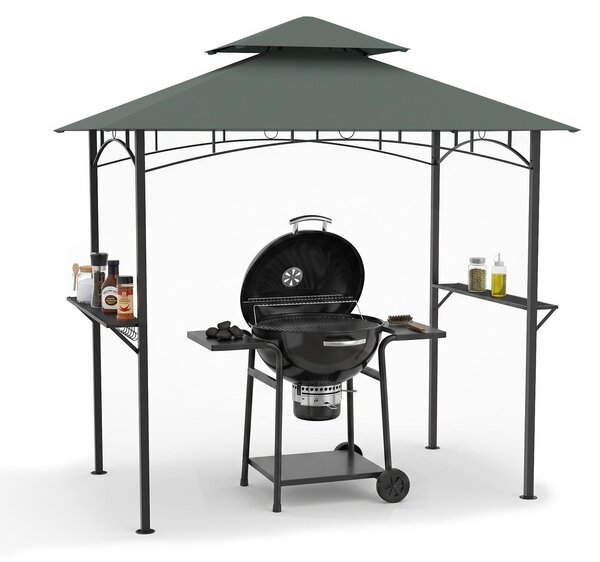 KOMFOTTEU, struttura di copertura per barbecue, cestino, ganci, 2 ripiani, dimensioni 240 x 151 x 255 cm (grigio)