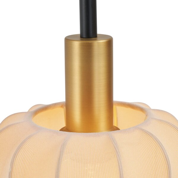 Lampada da terra Japandi nera con paralume oro e beige - Pluni
