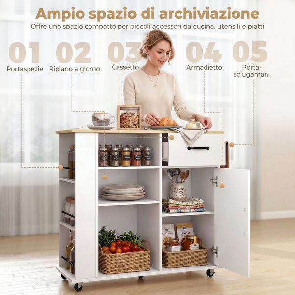 HOMCOM Mobile Cucina con Cassetto, Armadietto e Ripiano Regolabile, Bianco | Aosom Italy