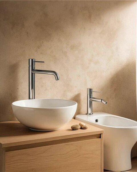 Coppia rubinetti lavabo alto e bidet in ottone cromo Hidden