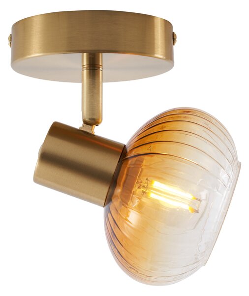 Faretto da soffitto moderno oro con vetro ambra rotondo - Teddy