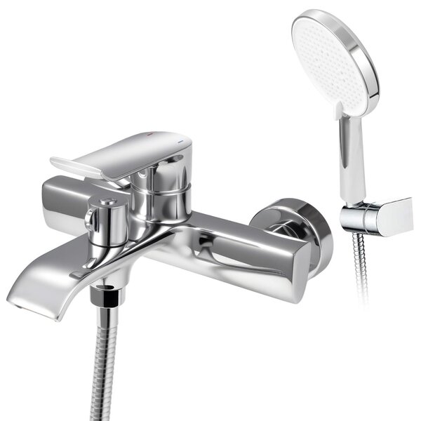 Rubinetto per vasca da bagno con erogatore a cascata e 3 tipi di getto, set doccetta manuale, cromato