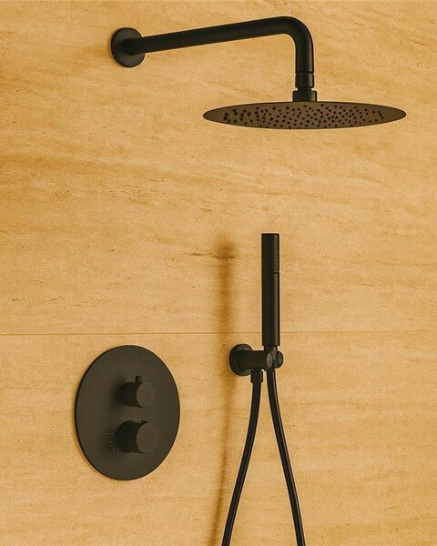 Set doccia termostatico con soffione 25 cm nero opaco Melin