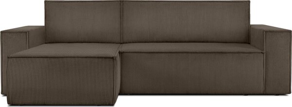 KONSIMO Divano angolare sinistro/destro con funzione letto con braccioli "NAPI", marrone, tessuto a coste, soppalco, 262x89x148cm