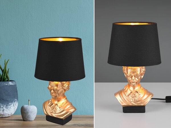 Lampada da tavolo ALBERT oro paralume in tessuto nero/oro Ø21cm altezza 36cm
