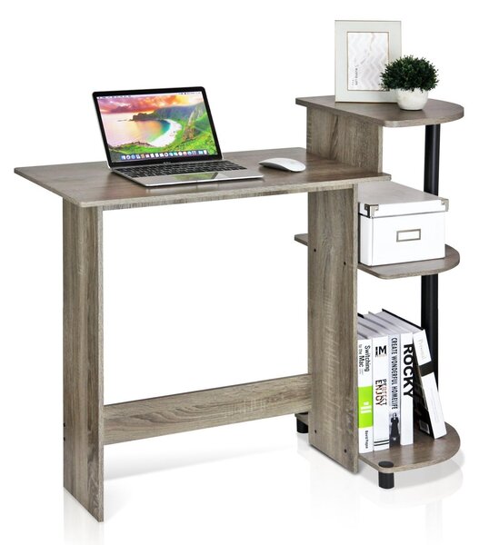 Scrivania da gioco COMPACT Furinno, 72,4 cm di larghezza, con scaffali, scrivania per computer con libreria, scrivania per l'ufficio domestico, studio, residenza universitaria, camera da letto, finitura effetto legno grigio