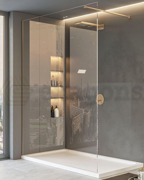 Walk in parete doccia fissa 120 cm vetro trasparente 8 mm H 200 cm oro