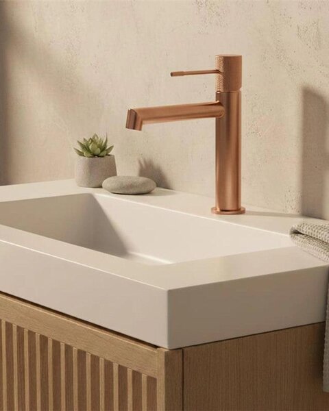 Rubinetto lavabo senza scarico in ottone oro rosa spazzolato Melin