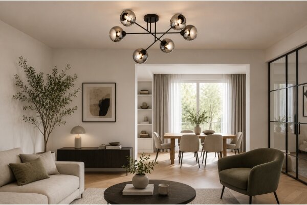 Brilagi - Lampadario a montaggio superficiale DIOR 6xE27/60W/230V nero/grigio fumé