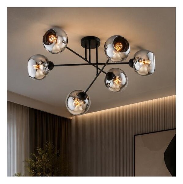 Brilagi - Lampadario a montaggio superficiale DIOR 6xE27/60W/230V nero/grigio fumé