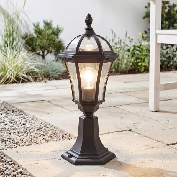 Piccola luce da piedistallo per esterni nero alluminio vetro sentiero luce giardino lampada terrazza giardino sentiero