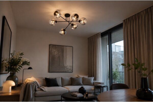 Brilagi - Lampadario a montaggio superficiale DIOR 6xE27/60W/230V nero/grigio fumé